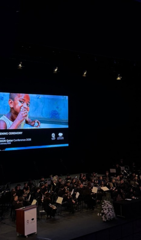 THIMUN 2026 Opening Ceremony — orchestra and conference screen